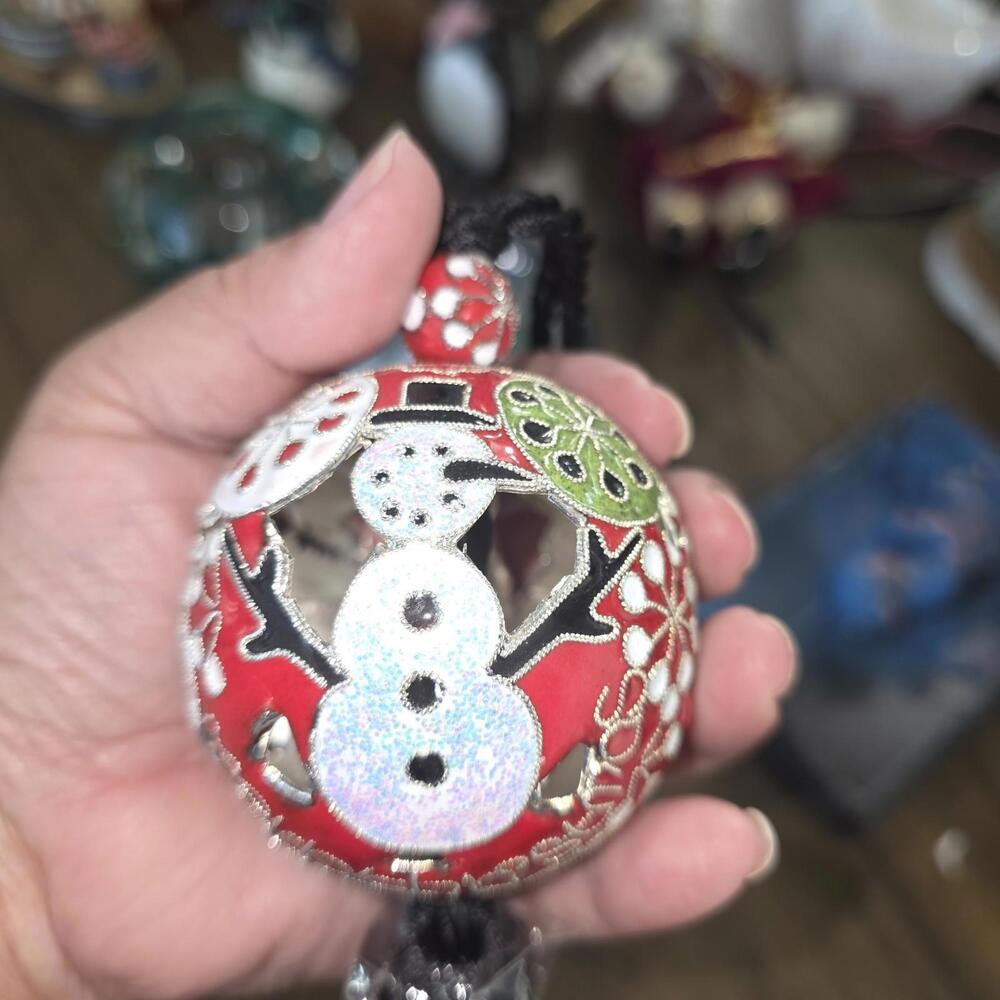 Nieman Marcus Christmas Ornament Snowman Tassel Hand Made Metal Germany Glitter